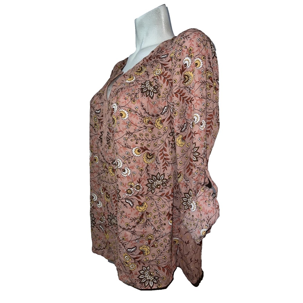 DR2 Daniel Rainn Womens Sz Large Floral V-Neck Cutout Back Roll Tab Blouse Pink - Picture 4 of 12